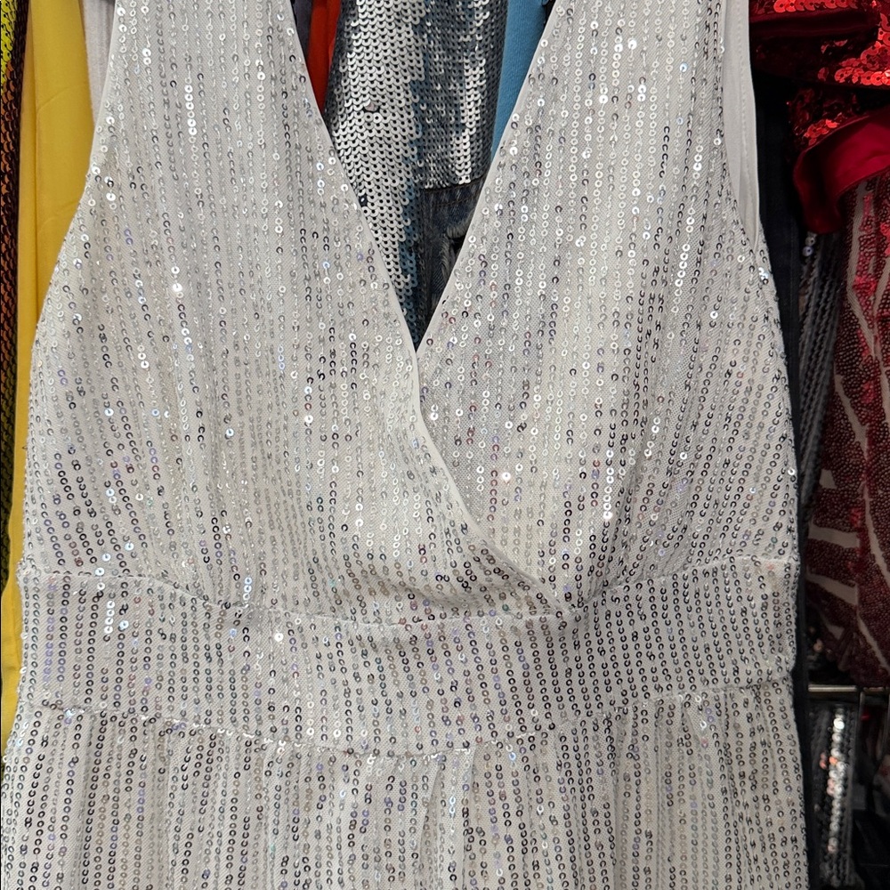 ✨Closet Price Drops!!✨ White Sequin Romper - Medium V-neck